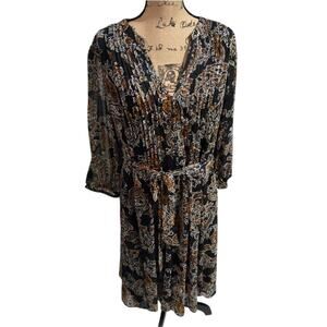 JBS‎ Fall Floral Pleated Blue and Orange Peasant Dress Plus Size 2X New!